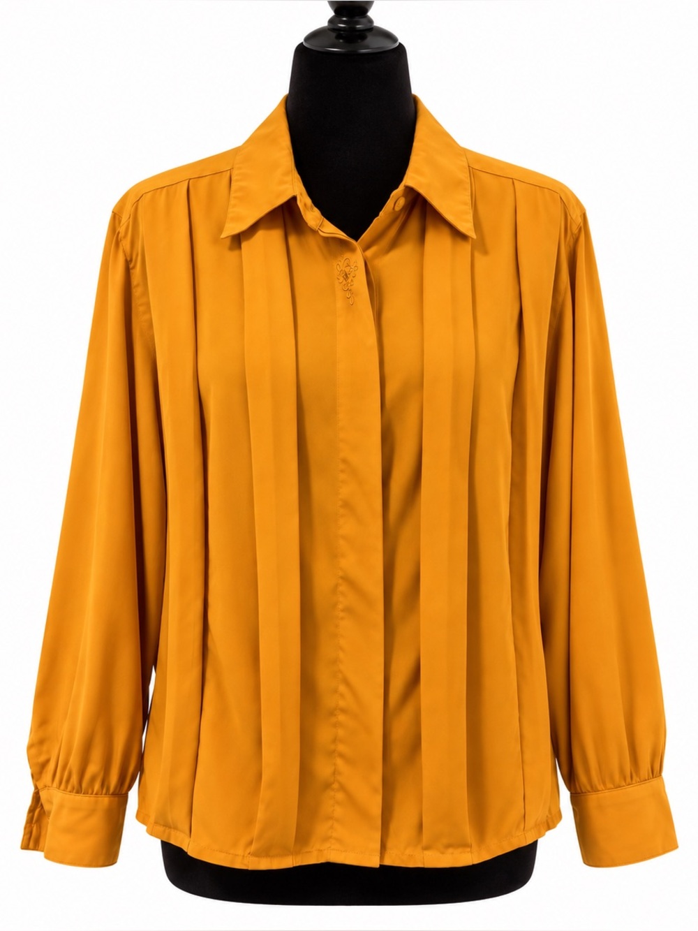 Vintage Silky Pleated Button-Front Blouse in Mustard by Susan Hutton